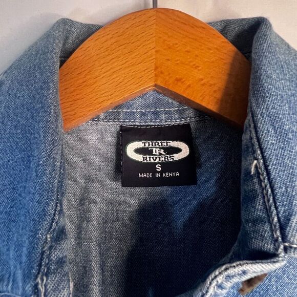 Three Rivers Denim Blue Sleeveless Button Front Cotton Denim Shirt Size Small - Picture 6 of 9